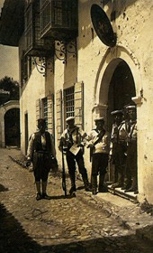 MSG035: Durrës: Italian sailors and an Albanian gendarme guarding the Italian consulate, spring of 1914 (Marquis di San Giuliano Photo Collection).