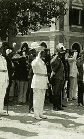 MSG100: Shkodra: representatives of international forces at a parade, second view, July 1914 (Marquis di San Giuliano Photo Collection).