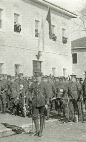 MSG102: Shkodra: British troops parading through town, July 1914 (Marquis di San Giuliano Photo Collection).