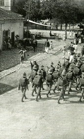 MSG104: Shkodra: French troops parading through town, July 1914 (Marquis di San Giuliano Photo Collection).