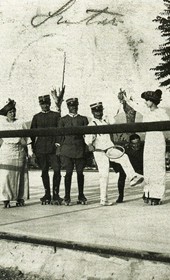 MSG111: Shkodra: Italian officers and ladies rollerskating, July 1914 (Marquis di San Giuliano Photo Collection).