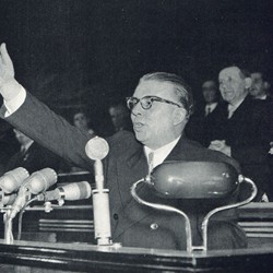 HH144 | Enver Hoxha speaking at the Fourth Congress of the Albanian Party of Labour, with Mehmet Shehu behind him to the right (Photo: Harry Hamm 1961).