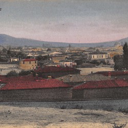 EJQ038: View of Korça, Albania. Coloured postcard.