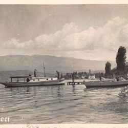 EJQ048: Boats on Lake Ohrid at Pogradec, Albania.