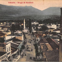 EJQ054: View of November 28th Street in Tirana, Albania. Coloured postcard.