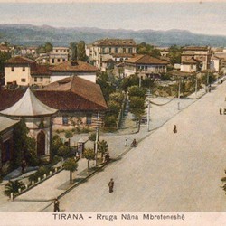 EJQ055: Queen Mother Street (now Durrës Street) in Tirana, Albania. Coloured postcard.