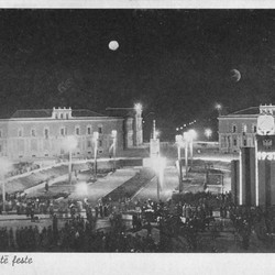 EJQ056: Celebration at night on Scanderbeg Square in Tirana, Albania, in 1937 to mark the 25th anniversary of Albanian independence.
