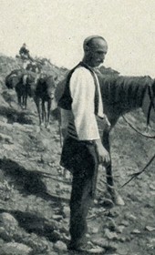 GLJ112B: "From Kukës to Orosh: crossing the mountain - my horse and my guide" (Photo: Gabriel Louis-Jaray, 1909).
