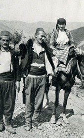 EVL073: Three Albanians on a mountain road in Mirdita or Mat (Photo: Erich von Luckwald, ca. 1936).