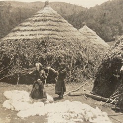 FMG024: Aromanian (Vlach) girls spinning wool at a nomadic settlement on Mount Guri i Topit in the Gramsh region of Albania (photo: Friedrich Markgraf, 1924-1928).