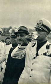 GM145: Count Ciano (drinking) and Albanian Prime Minister Sheqfet Bey Vërlaci inaugurating an aqueduct in Albania in May 1940 (Photo: Giuseppe Massani, 1940).