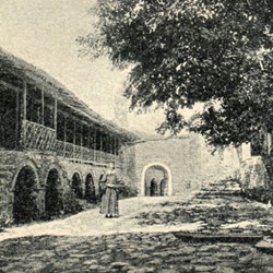 CP143: The courtyard of the Orthodox Monastery of Ardenica, north of Fier, Albania (photo: Carl Patsch, 21 May 1900).