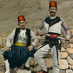 Two Albanian men in native costumes