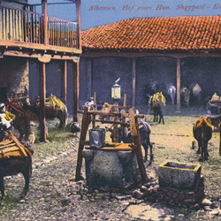 Courtyard of an Albanian inn (han), ca. 1917