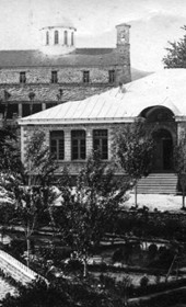 THR007: Dardha: Village school and Orthodox church (Photo: Thimi Raci, 1934).