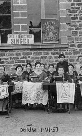 THR008: Dardha: Young women making tablecloths on their Singer sewing machines (Photo: Thimi Raci, 1 June 1927).