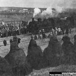 KGW021: Arrival in Kosovo (Prishtina?) of a train bringing back released Albanian prisoners of war (photo: Georg Westermann, May 1944).